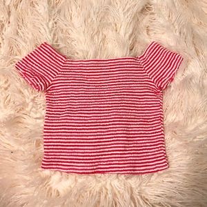 Red and White Seersucker Off the Shoulder Croptop